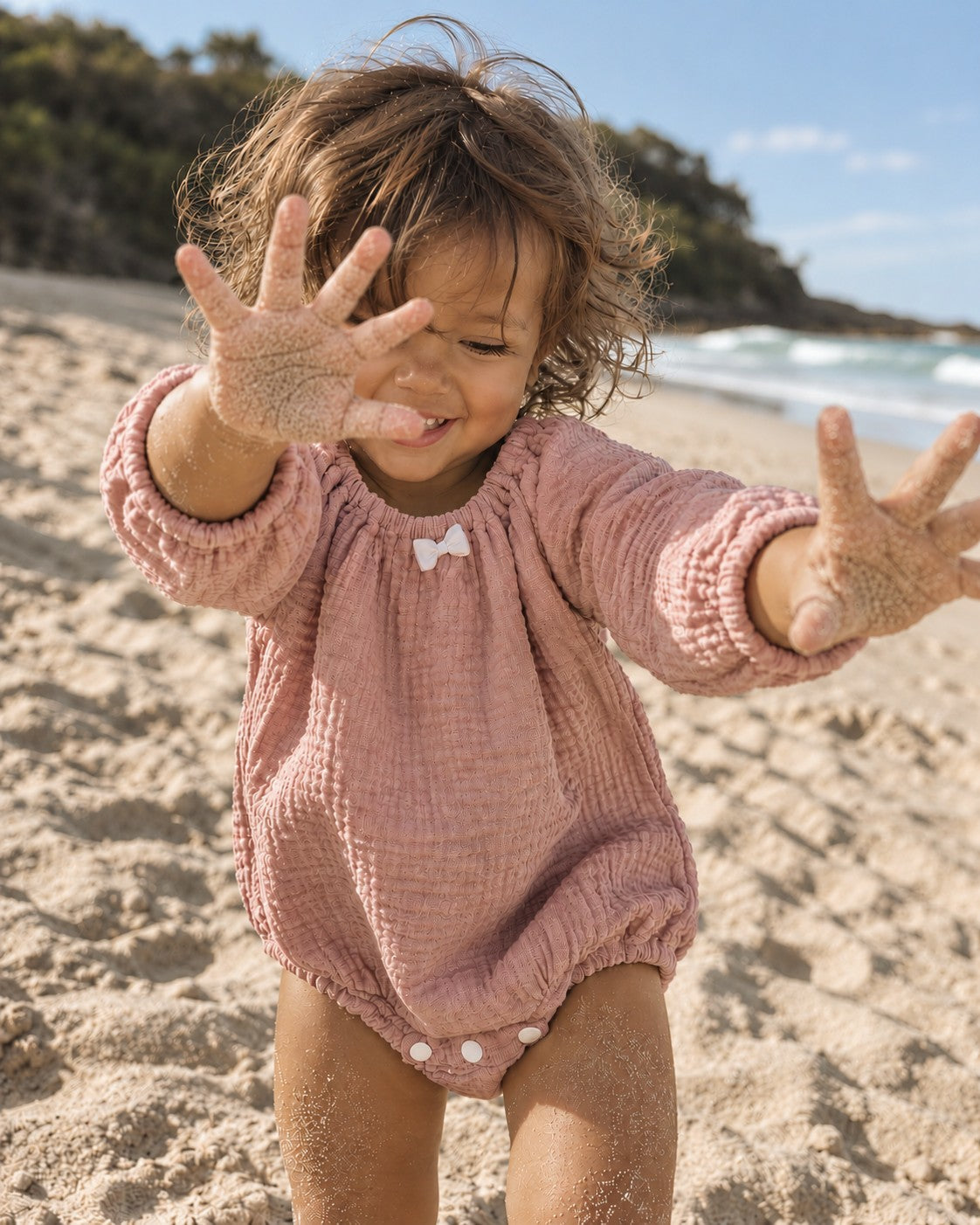 Pink romper girl kids organic cotton muslin australia