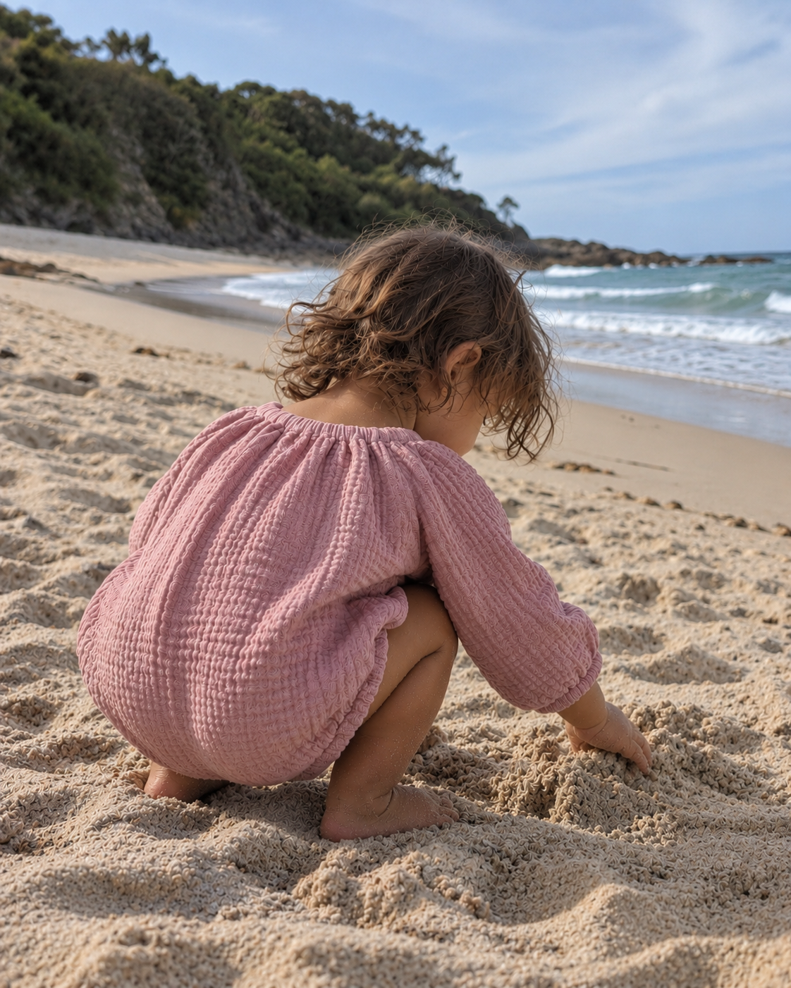 Pink romper girl kids organic cotton muslin australia bondi