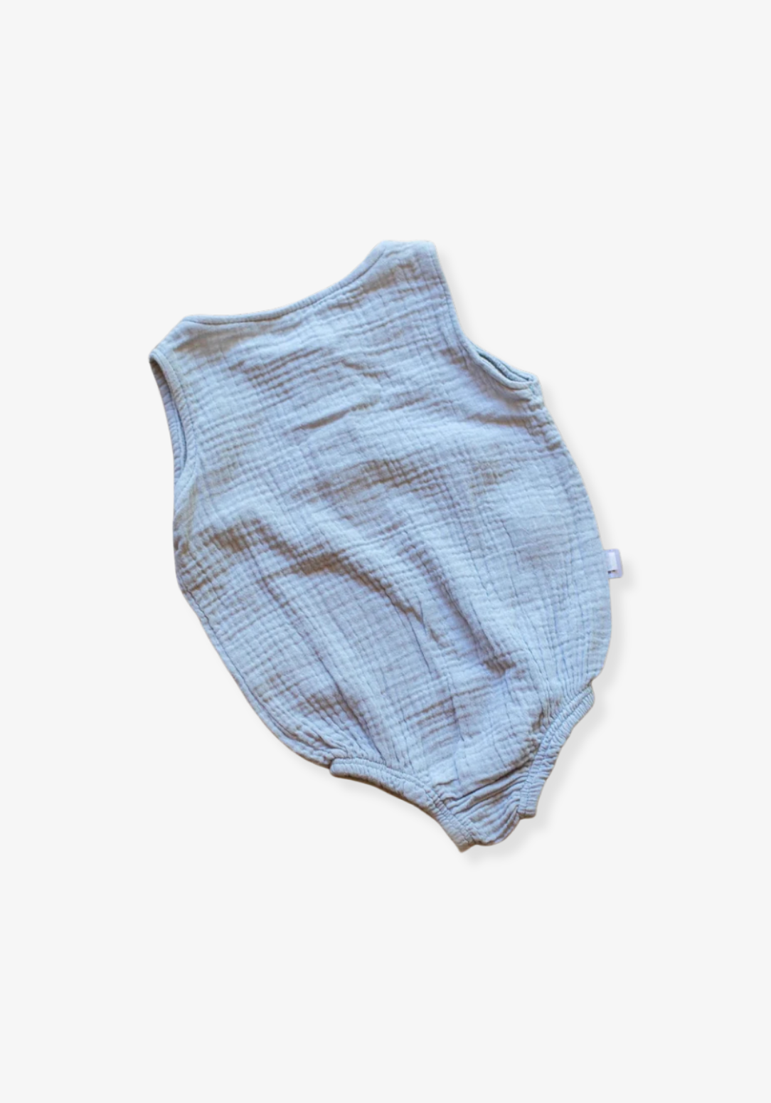 Short sleeve baby romper in French grey made from organic cotton with front buttons