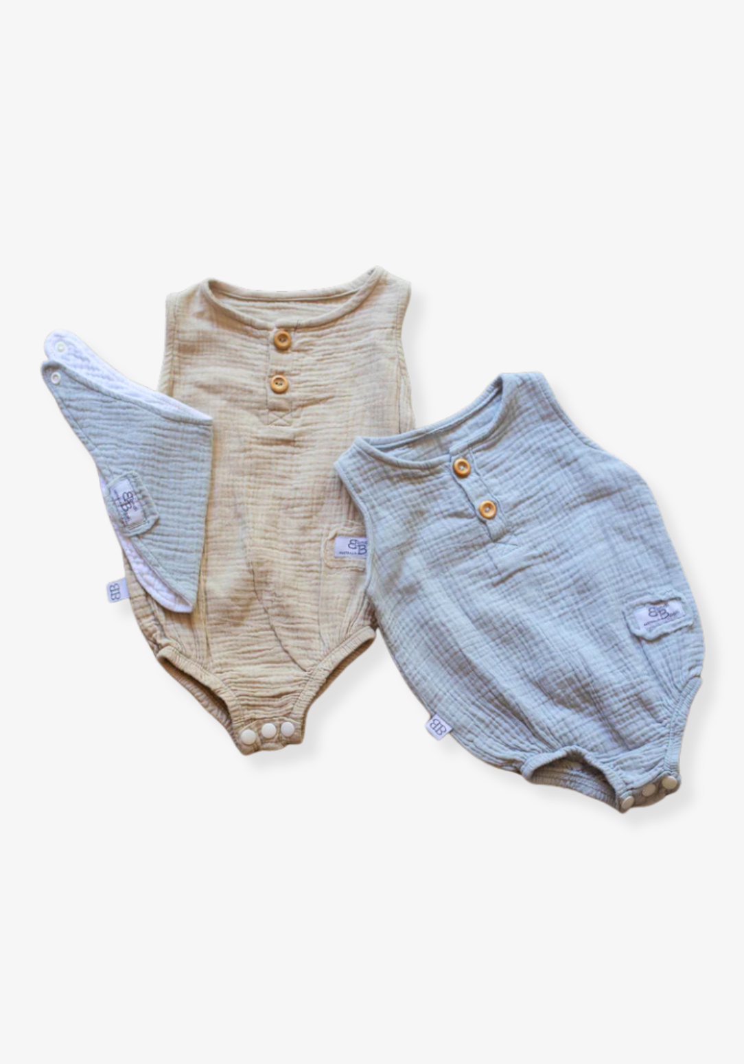 Short sleeve baby romper in French grey made from organic cotton with front buttons