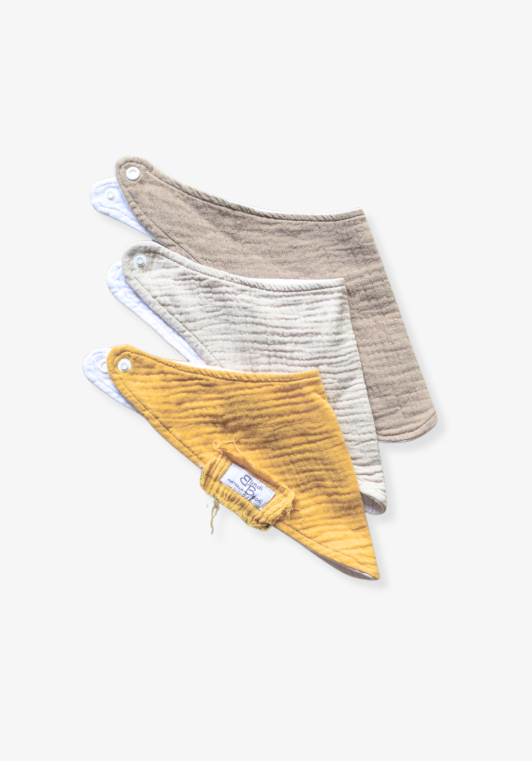 Neutral-toned organic cotton bandana dribble bib gift pack for babies, featuring soft breathable fabric