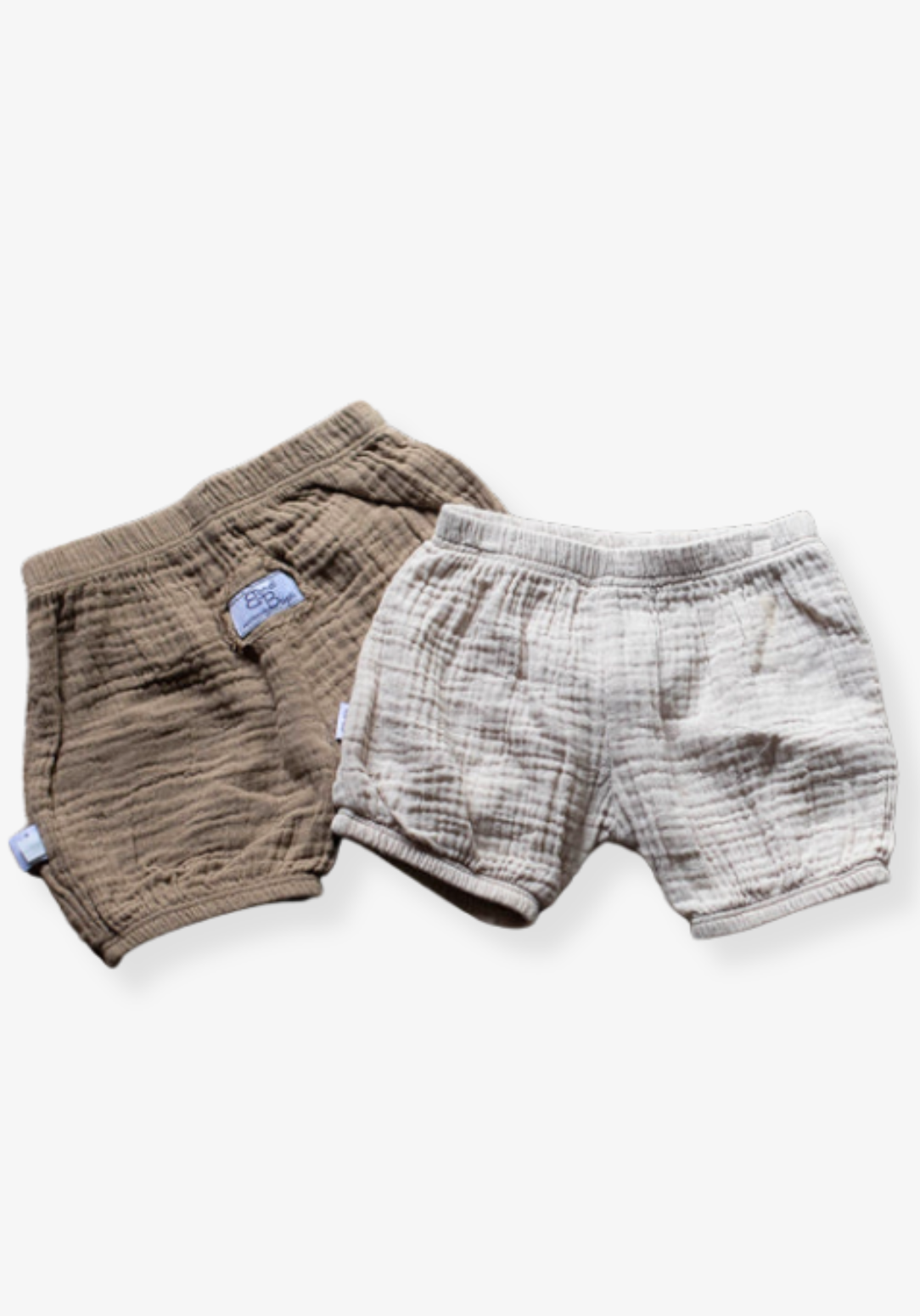 Mocha organic cotton baby bloomers with soft elastic waistband and leg openings, perfect for warm weather