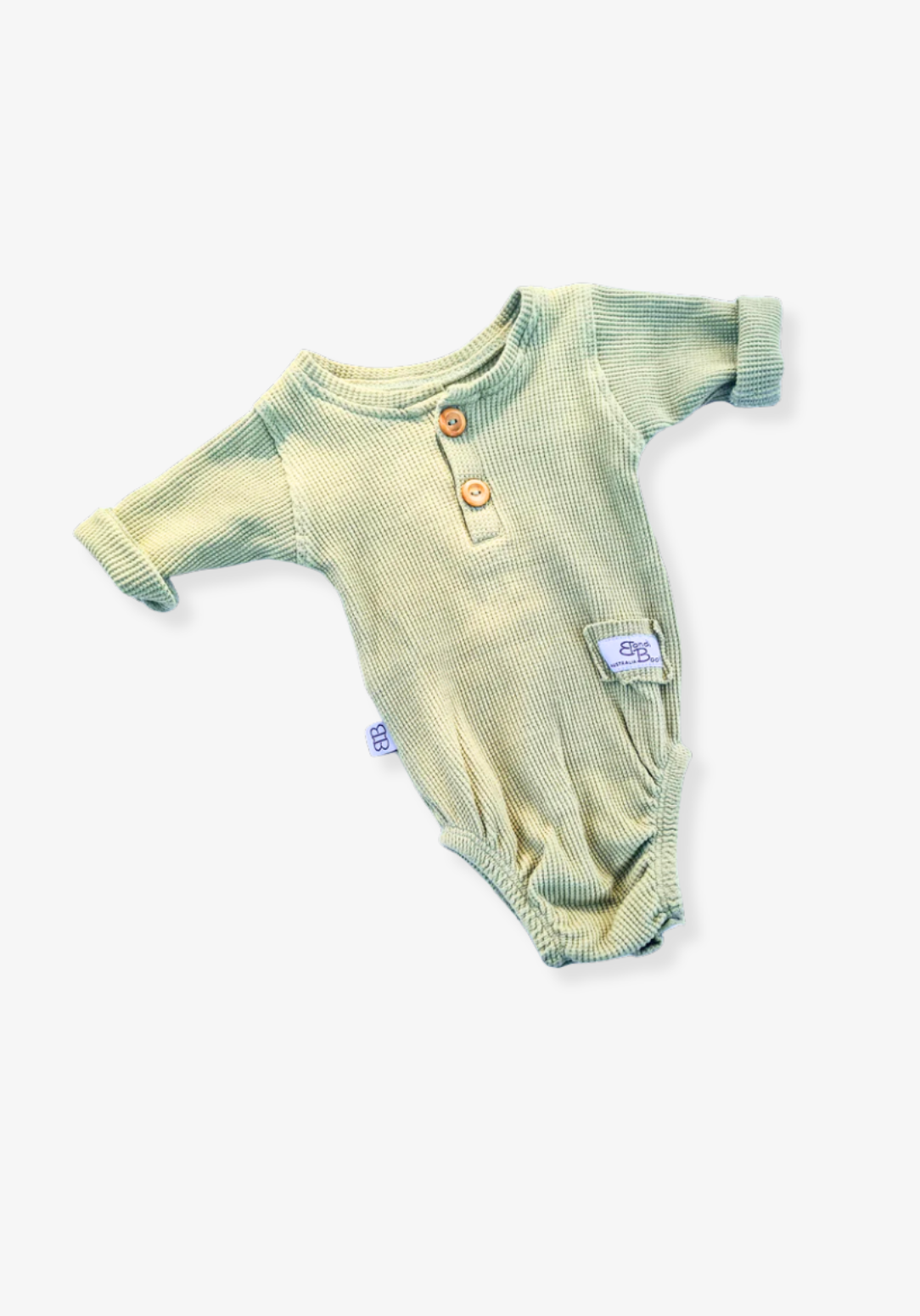 waffle knit long sleeve baby bodysuit with soft organic cotton texture and convenient snap buttons