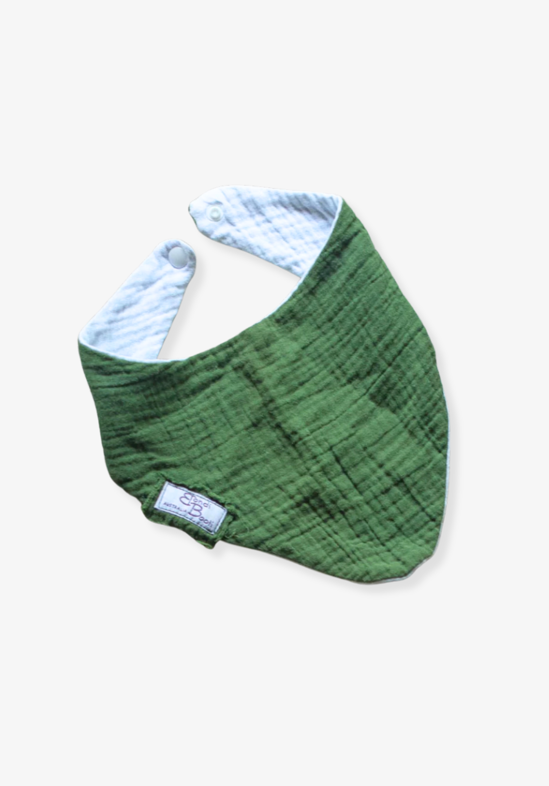 Deep green bandana-style baby bib made from soft organic cotton with absorbent inner lining.